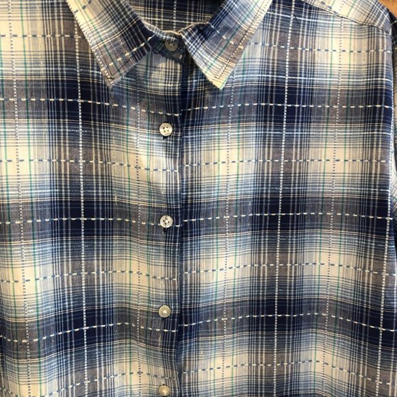 Collections Etc Button Up Shirt Dress 3/4 Sleeve Blue Plaid Sz M Midi - Picture 3 of 8